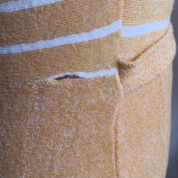 Small Vintage 80's Orange Striped Terry Cloth Womens Romper Zipper & Belt Tie - Picture 5 of 8